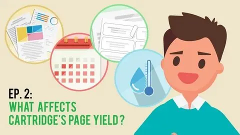 Infographic showing factors that affect how many pages you can print with one ink cartridge.